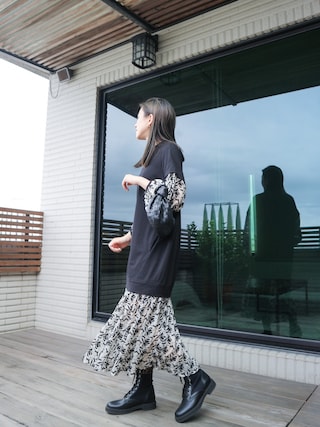 CLANE 　クラネ　FLOWER LACE MIX ONE PIECE　S CLANE - フラワーレースミックスワンピース - FLOWER LACE MIX
