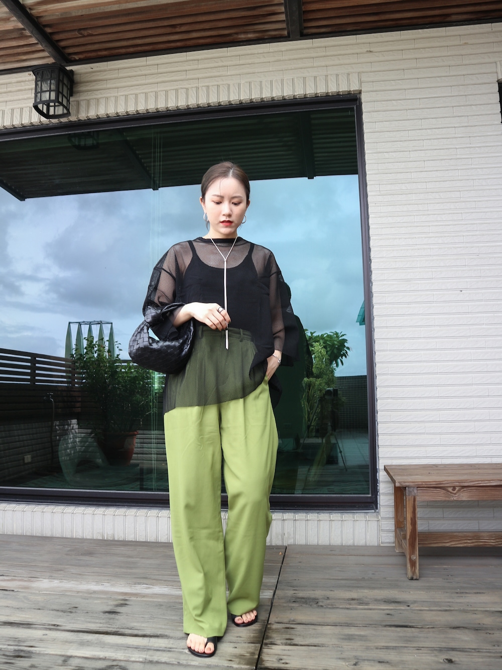 「gvgv、CLANE、BOTTEGA VENETA、TODAYFUL」｜「CLANEの【CLANE(クラネ)】ベーシックタックパンツ/BASIC TUCK PT/10110-7102（スラックス、グリーン系）」を使った、Jasmine:)さん（レディース・158cm）の秋コーディネートの1枚目の写真