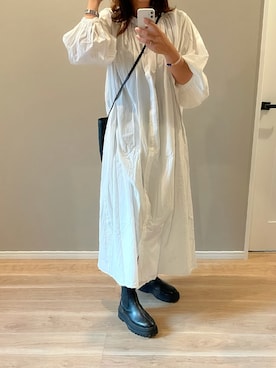 「袖ボリューム」｜「アイテム（シャツワンピース）」を使った、a.megumiさん（レディース・160cm）の秋コーディネート