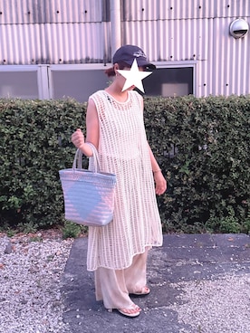 「アイテム（トートバッグ）」を使った、かなこさん（レディース・156cm）の夏コーディネート