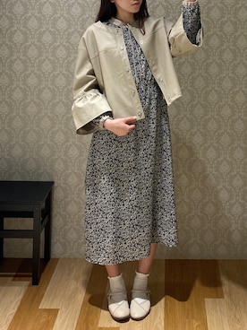 「ELENCARE DUE（エレンカーレデュエ）の・ELENCARE DUE フラワーパイピングワンピ＊（ワンピース、ブラック系）」を使った、hinacoさん（レディース・163cm）の春コーディネート