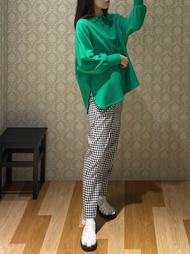 「Green　Parks（グリーンパークス）のBigポロチュニック（Tシャツ/カットソー、グリーン系）」を使った、hinacoさん（レディース・163cm）の春コーディネート