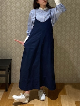 「Green　Parks（グリーンパークス）のストライプクレリックシャツ（シャツ/ブラウス、ブルー系）」を使った、hinacoさん（レディース・163cm）の春コーディネート