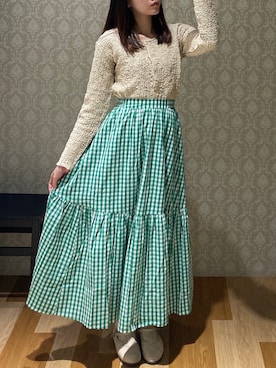 「Green　Parks（グリーンパークス）の・novem 9 ワッシャーカットカーディガン（カーディガン/ボレロ、ベージュ系）」を使った、hinacoさん（レディース・163cm）の春コーディネート