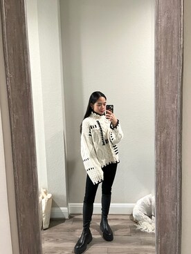 「ZARA（ザラ）のアイテム（ニット/セーター、ホワイト系）」を使った、wengさん（レディース・150cm）の冬コーディネート