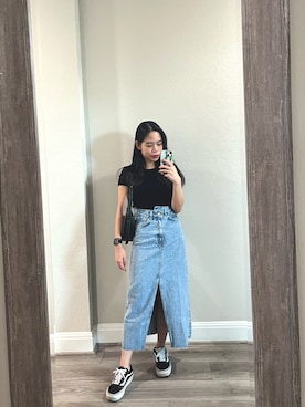 「ZARA（ザラ）のアイテム（Tシャツ/カットソー、ブラック系）」を使った、wengさん（レディース・150cm）の秋コーディネート