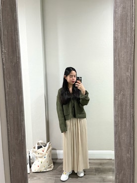 「UNIQLO（ユニクロ）のアイテム（カーディガン/ボレロ、グリーン系）」を使った、wengさん（レディース・150cm）の春コーディネート