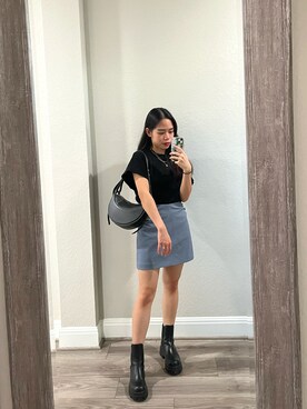「UNIQLO（ユニクロ）のアイテム（Tシャツ/カットソー、ブラック系）」を使った、wengさん（レディース・150cm）の秋コーディネート