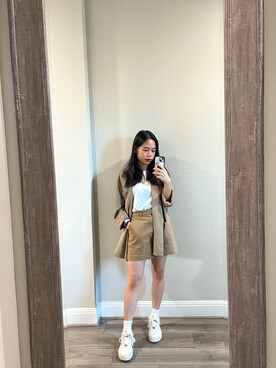 「Reebok（リーボック）のアイテム（スニーカー、ホワイト系）」を使った、wengさん（レディース・150cm）の夏コーディネート