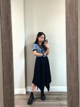 「ZARA（ザラ）のアイテム（ニット/セーター、ブルー系）」を使った、wengさん（レディース・150cm）の秋コーディネート