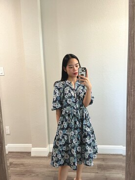 「UNIQLO（ユニクロ）のアイテム（ワンピース、ブルー系）」を使った、wengさん（レディース・150cm）の夏コーディネート
