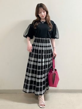 「Reflect（リフレクト）の【UVカット／接触冷感／吸水速乾】チュールスリーブプルオーバー（Tシャツ/カットソー、ブラック系）」を使った、maiさん（レディース・153cm）の夏コーディネート