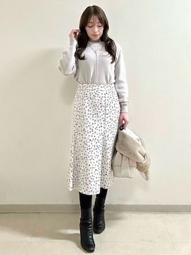 「アイテム（チェスターコート、ブルー系）」を使った、maiさん（レディース・153cm）の冬コーディネート
