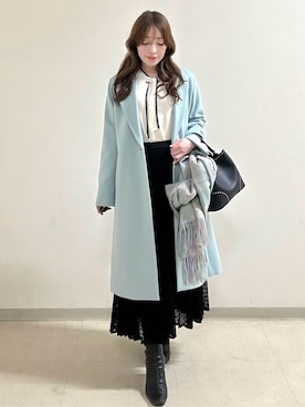 「アイテム（チェスターコート、ブルー系）」を使った、maiさん（レディース・153cm）の秋コーディネート