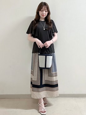 「Reflect（リフレクト）の【UVカット／接触冷感／吸水速乾】フレアスリーブトップス（Tシャツ/カットソー、ブラウン系）」を使った、maiさん（レディース・153cm）の夏コーディネート