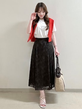 「Reflect（リフレクト）の【UVカット／接触冷感／吸水速乾】フレアスリーブトップス（Tシャツ/カットソー、ホワイト系）」を使った、maiさん（レディース・153cm）の夏コーディネート