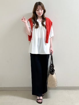 「Reflect（リフレクト）のギャザーデザインブラウス（シャツ/ブラウス、ホワイト系）」を使った、maiさん（レディース・153cm）の夏コーディネート