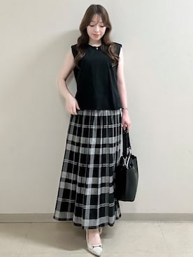 「Reflect（リフレクト）の【UVカット／接触冷感／吸水速乾】フレンチスリーブプルオーバー（Tシャツ/カットソー、ブラック系）」を使った、maiさん（レディース・153cm）の夏コーディネート