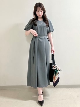 「Reflect（リフレクト）の【UVカット／手洗い可】パフスリーブ Vネックワンピース（ワンピース、グレー系）」を使った、maiさん（レディース・153cm）の秋コーディネート