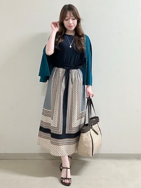 「Reflect（リフレクト）の【UVカット／接触冷感／吸水速乾】フレアスリーブトップス（Tシャツ/カットソー、ブルー系）」を使った、maiさん（レディース・153cm）の夏コーディネート