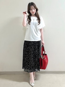 「Reflect（リフレクト）の【UVカット／接触冷感／吸水速乾】フレアスリーブトップス（Tシャツ/カットソー、ホワイト系）」を使った、maiさん（レディース・153cm）の秋コーディネート