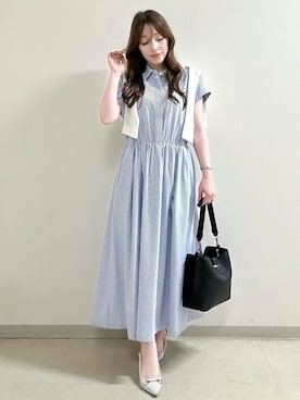 「Reflect（リフレクト）の七分袖ニットカーディガン（カーディガン/ボレロ、ホワイト系）」を使った、maiさん（レディース・153cm）の夏コーディネート