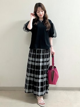 「Reflect（リフレクト）の【UVカット／接触冷感／吸水速乾】チュールスリーブプルオーバー（Tシャツ/カットソー、ブラック系）」を使った、maiさん（レディース・153cm）の夏コーディネート