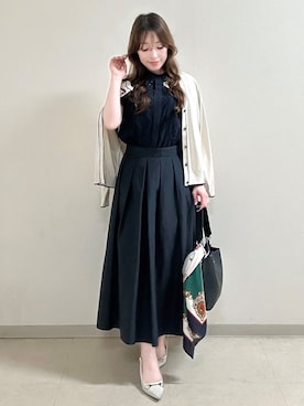 「Reflect（リフレクト）の【通勤◎】カットワーク刺繍レース シャツブラウス（シャツ/ブラウス、ブルー系）」を使った、maiさん（レディース・153cm）の秋コーディネート