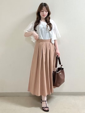 「Reflect（リフレクト）の【通勤◎】スカラップレーススリーブ ブラウス（シャツ/ブラウス、ホワイト系）」を使った、maiさん（レディース・153cm）の夏コーディネート