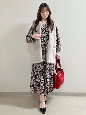 「Reflect（リフレクト）のフェイクファーミドル丈ジレ（ベスト、グレー系）」を使った、maiさん（レディース・153cm）の秋コーディネート