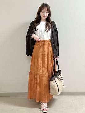 「Reflect（リフレクト）の【UVカット／接触冷感／吸水速乾】デザインスリーブプルオーバー（Tシャツ/カットソー、ホワイト系）」を使った、maiさん（レディース・153cm）の夏コーディネート