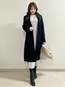 「アイテム（チェスターコート、ブルー系）」を使った、maiさん（レディース・153cm）の冬コーディネート