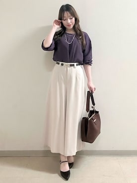 「Reflect（リフレクト）のタックデザイン ラグランスリーブブラウス（シャツ/ブラウス、パープル系）」を使った、maiさん（レディース・153cm）の秋コーディネート