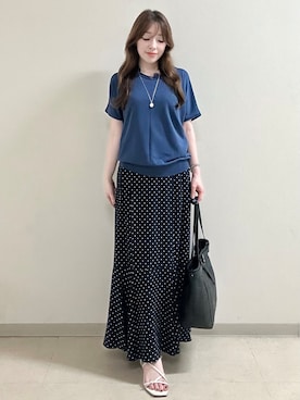 「Reflect（リフレクト）の【セットアップ可】ドット柄ワッシャースカート（スカート、ブルー系）」を使った、maiさん（レディース・153cm）の夏コーディネート