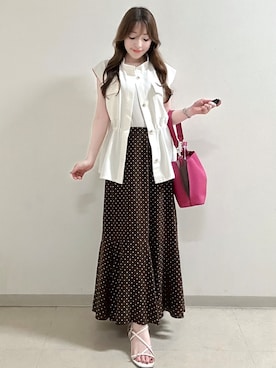 「Reflect（リフレクト）のリネンライクスタンドネックジレ（ベスト、ホワイト系）」を使った、maiさん（レディース・153cm）の夏コーディネート