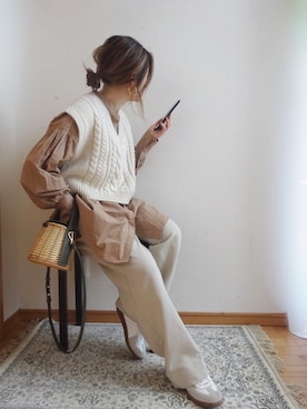 「ホワイトスニーカー」｜「アイテム（スラックス）」を使った、☆FAIRY☆さん（レディース・155cm）の春コーディネート