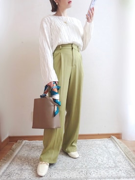 「春服デビュー宣言」｜「アイテム（スラックス）」を使った、☆FAIRY☆さん（レディース・155cm）の春コーディネート