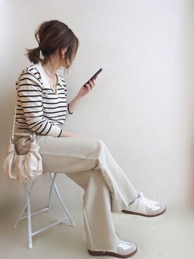 「ホワイトスニーカー」｜「アイテム（スラックス）」を使った、☆FAIRY☆さん（レディース・155cm）の秋コーディネート
