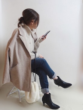 「巾着バッグ」｜「アイテム（ブーティ）」を使った、☆FAIRY☆さん（レディース・155cm）の冬コーディネート