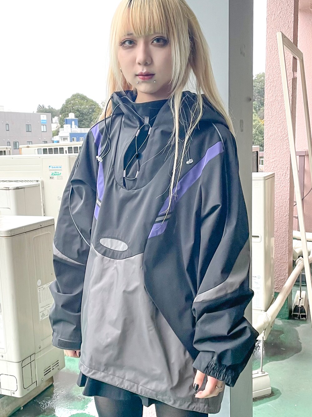 「chloma、パーカー、SONAR、宇都宮、アノラックパーカー、y2k」｜「chlomaのアイテム（パーカー、ブルー系）」を使った、SONARさん（レディース・152cm）の冬コーディネートの1枚目の写真