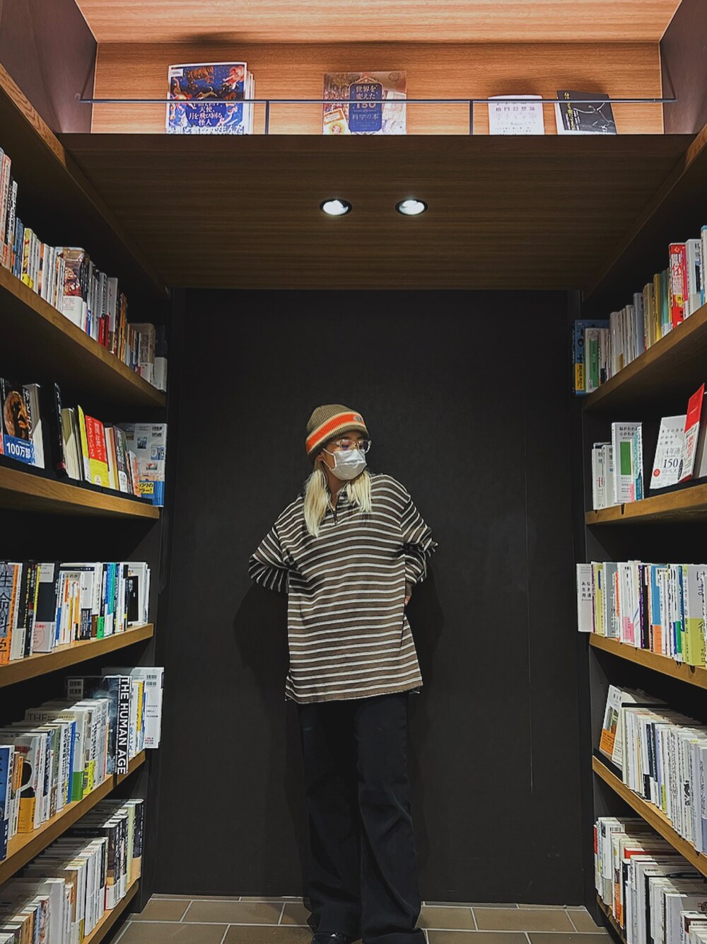 「ラガーシャツ、ニット帽、palace、ボーダー、ボーダートップス、oldgap、ワッフル、ストリート、ラクチンコーデ、オールドギャップ」｜「GAPのアイテム（トップス、グリーン系）」を使った、Mikuさん（レディース・158cm）の冬コーディネートの1枚目の写真