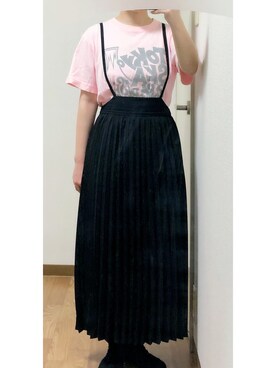 「GU（ジーユー）のアイテム（スカート、ブラック系）」を使った、あやＰさん（レディース）の夏コーディネート