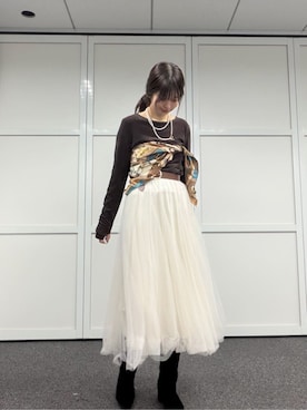 「LARUTA（ラルータ）の【LARUTA】ロングパールネックレス（ネックレス、ゴールド系）」を使った、おそのさん（レディース・167cm）の秋コーディネート