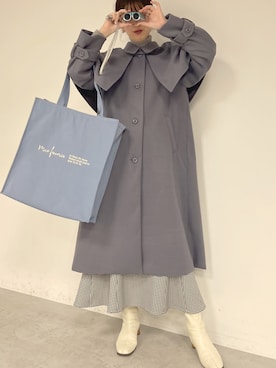 「サックスブルー」｜「アイテム（ステンカラーコート）」を使った、おそのさん（レディース・167cm）の秋コーディネート