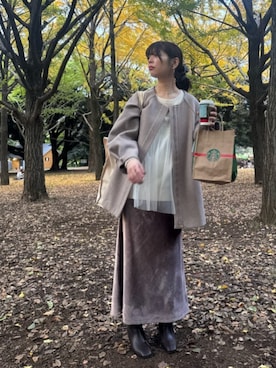 「アイテム（ノーカラーコート）」を使った、おそのさん（レディース・167cm）の冬コーディネート