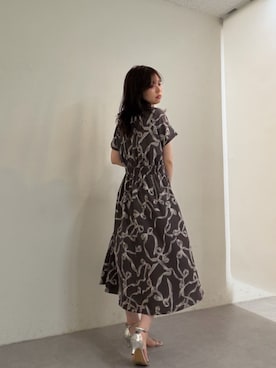 「natural couture（ナチュラルクチュール）のフレンチスリーブカシュクールワンピース（ワンピース、ブラウン系）」を使った、おそのさん（レディース・167cm）の夏コーディネート