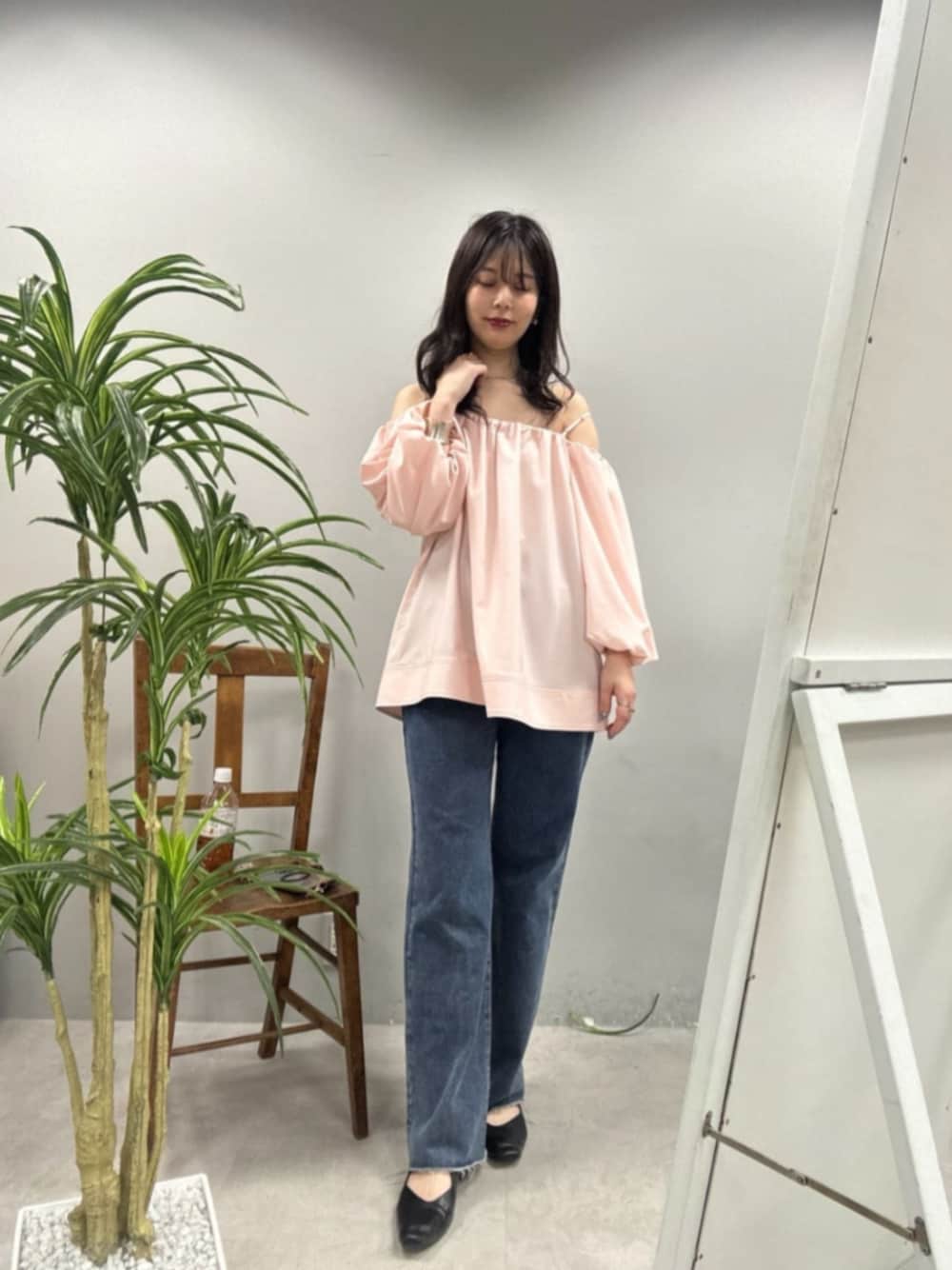 「LARUTAの【LARUTA】ボリュームバルーン袖ブラウス（シャツ/ブラウス、ピンク系）」を使った、おそのさん（骨格ウェーブ・レディース・167cm）の夏コーディネートの1枚目の写真
