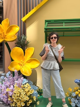 「Parfois（パルフォア）のアイテム（デニムパンツ、ブルー系）」を使った、九降风 さん（レディース・167cm）の夏コーディネート