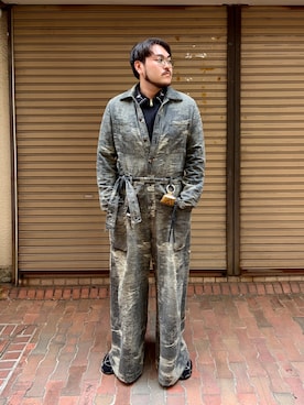 「アイテム（つなぎ/オールインワン）」を使った、胸毛王子さん（メンズ・182cm）の秋コーディネート