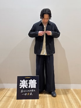 「ITEMS URBANRESEARCH（アイテムズ アーバンリサーチ）の防花粉×UVカット ステンカラーコート（テーラードジャケット、ブラック系）」を使った、Takeshiさん（メンズ・174cm）の冬コーディネート